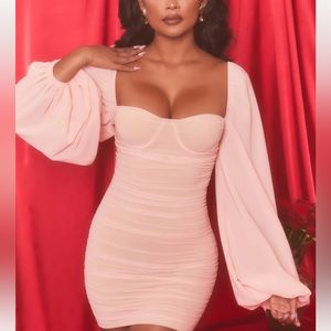 Oh Polly long puff sleeve ruched mini dress